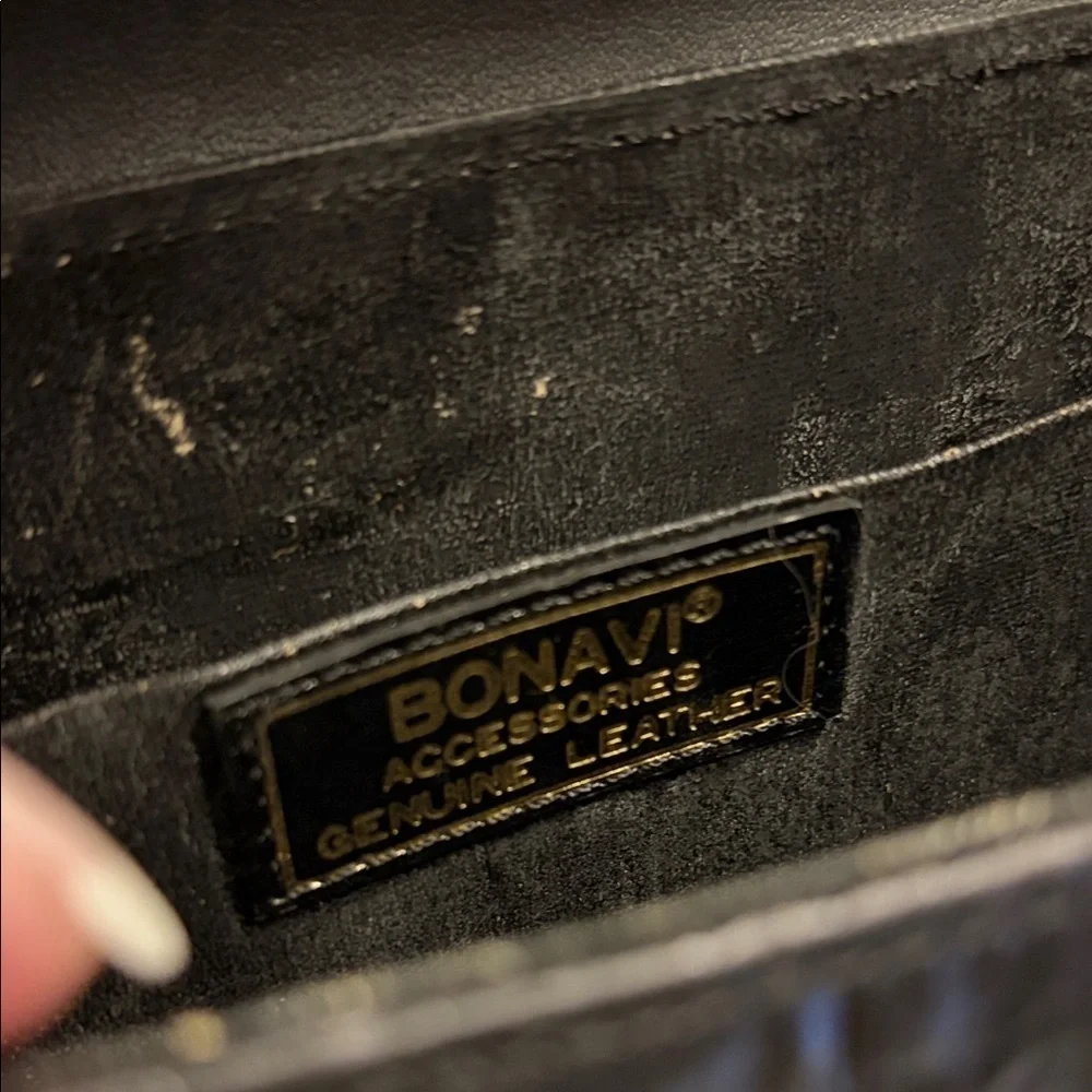 Bonavi Vintage black leather embossed Binocular shoulder Bag from the 1960’s.